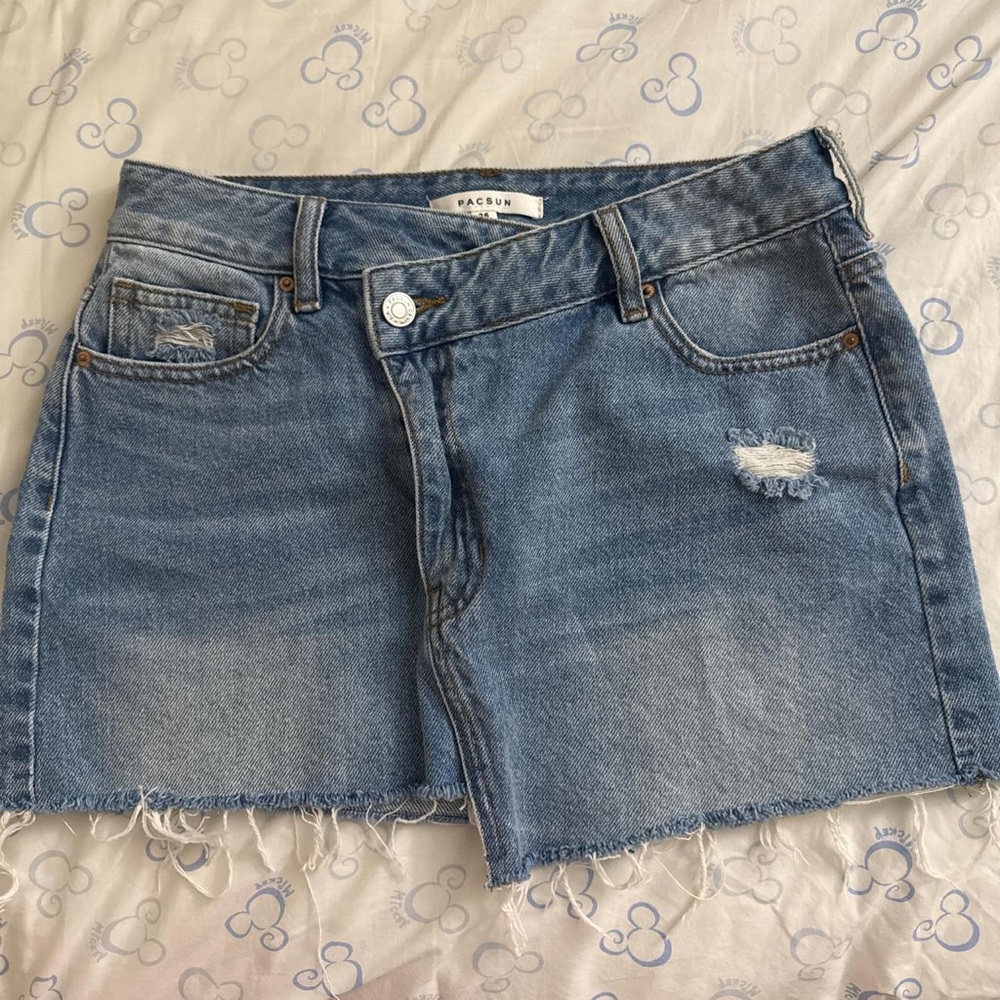 PacSun Blue Denim Mini Skirt with Frayed Hem